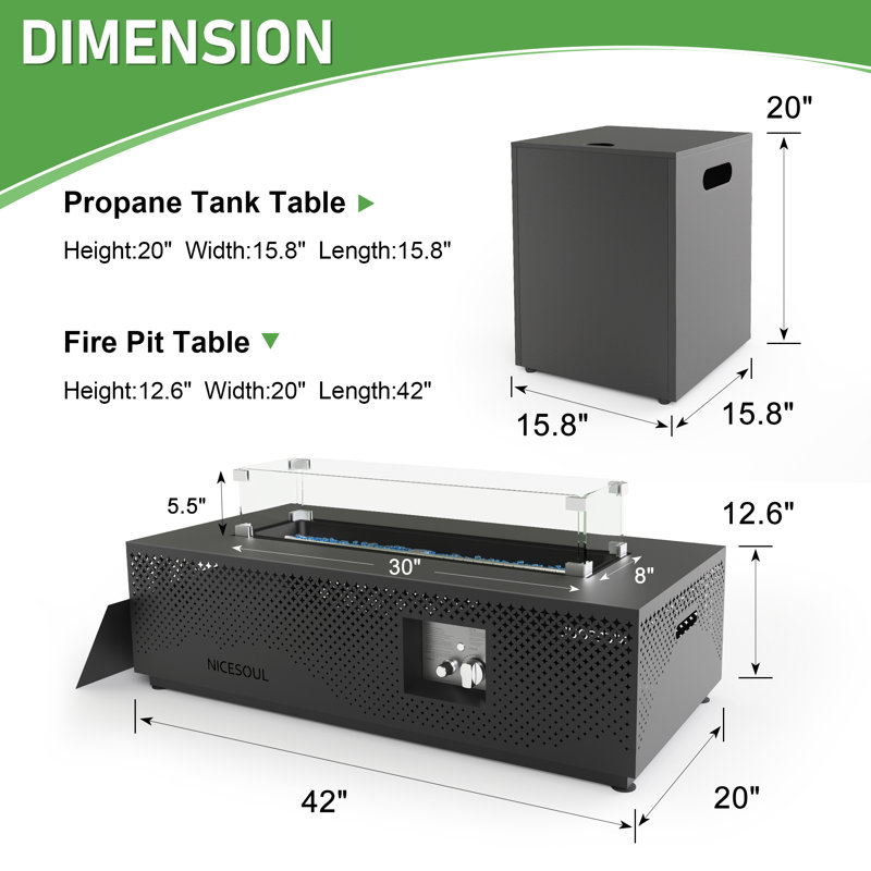 Outdoor Rectangular 50,000 BTU Propane/Natural Gas Fire Pit Table with LED Golden Light