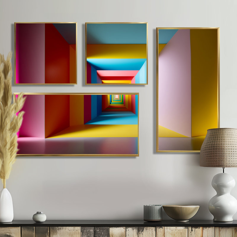 «Pastel Color Rectangular Infinity - Blue Modern», reproduction sur toile 4 pièces, Noir