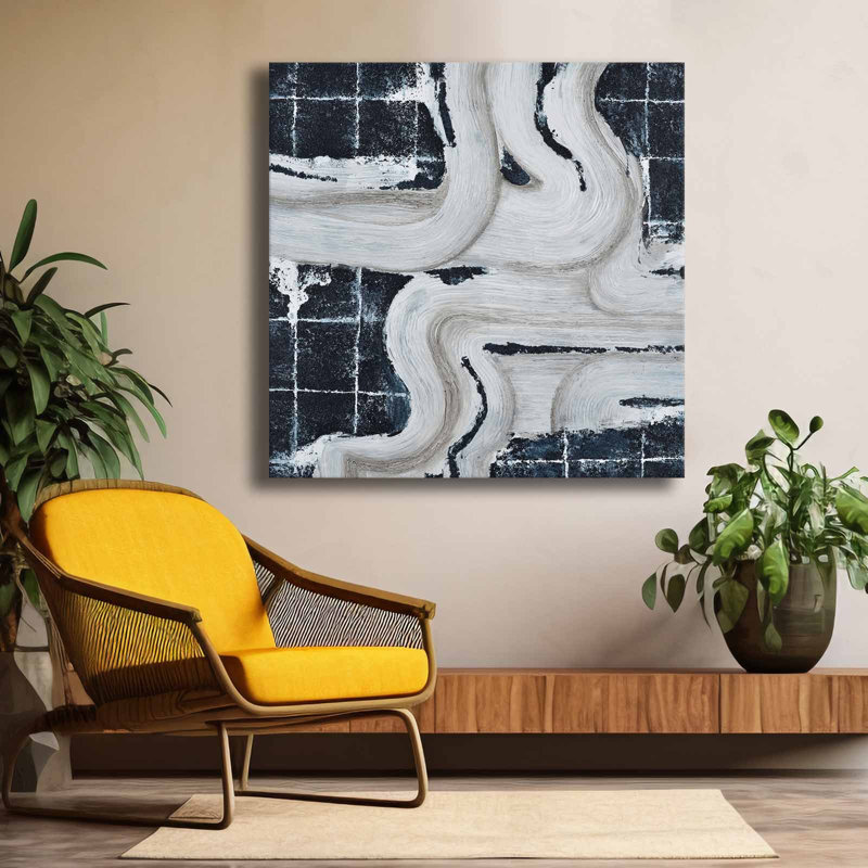 Toile abstraite noire et blanche sur toile