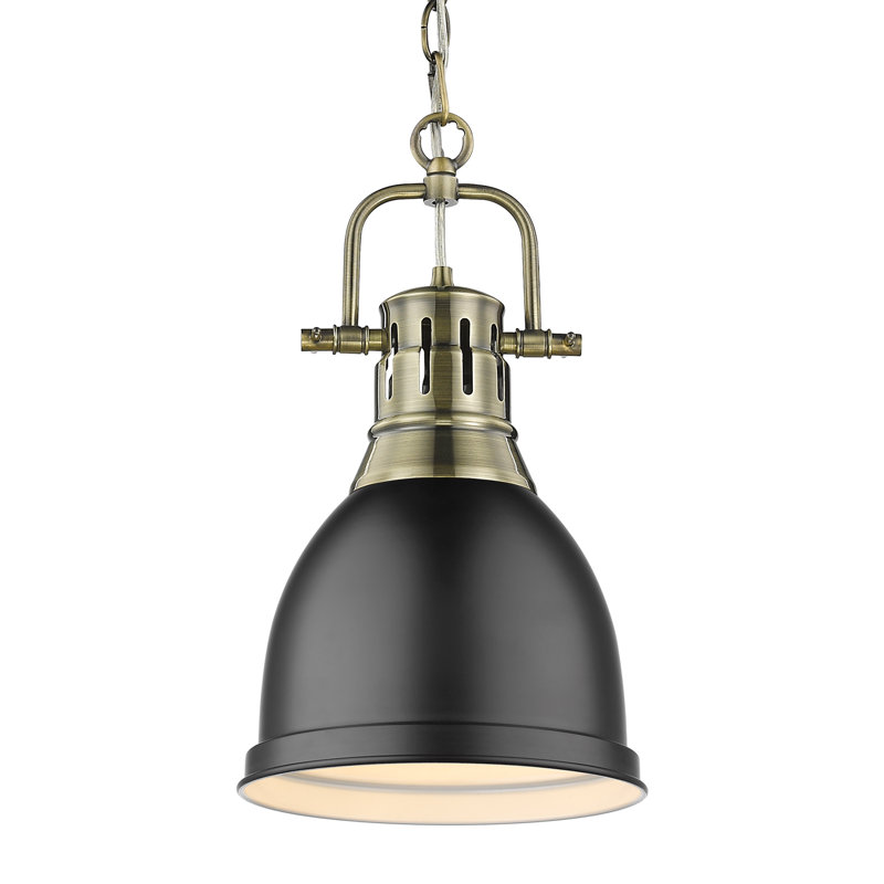 Luminaire suspendu unique à 1 lumière Alethia sans accents de matériau secondaire ou d'accent, Noir mat, Laiton vieilli