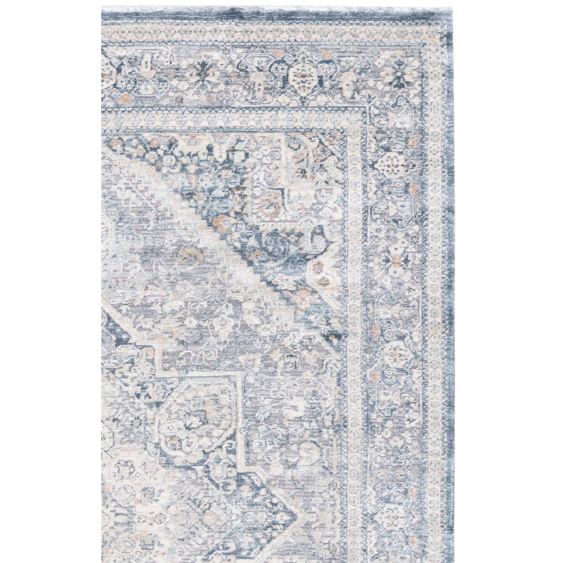 Oriental Cream/Blue Area Rug, Rectangle 4' X 6'