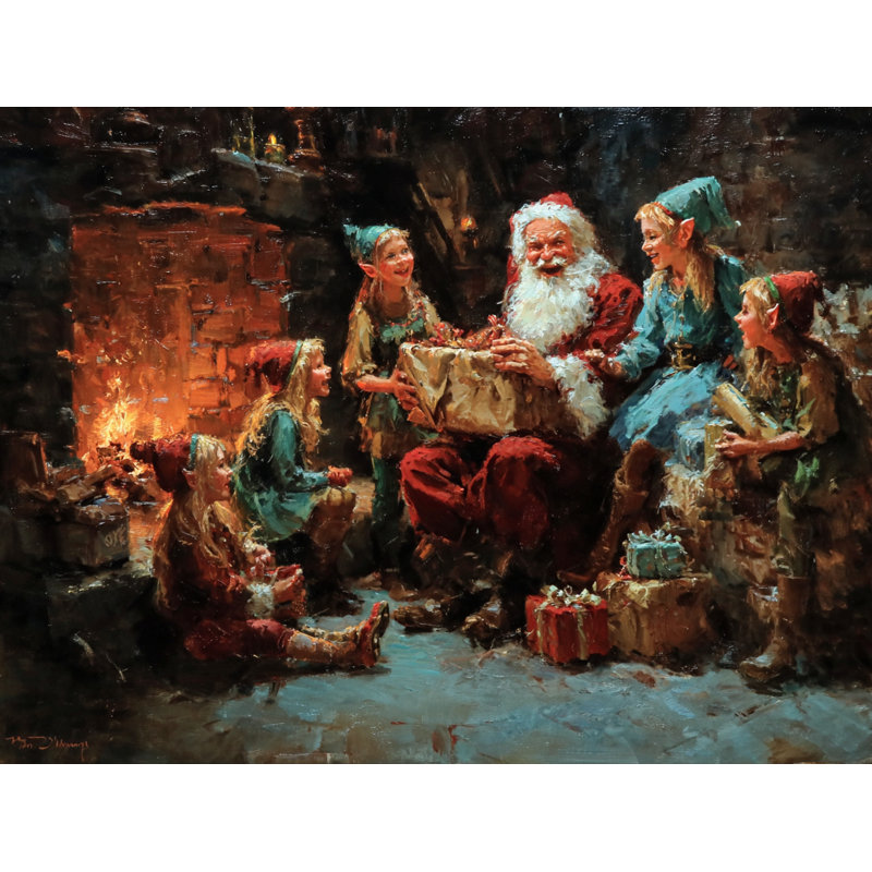 Art mural sur toile tendue Père Noël partageant des cadeaux par le cœur