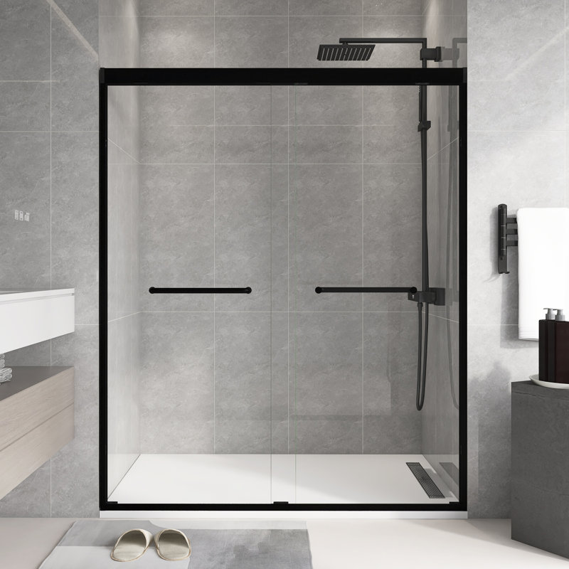 Porte de douche à cadre double coulissante noire l 56 à 60 po x H 72 po, Noir mat