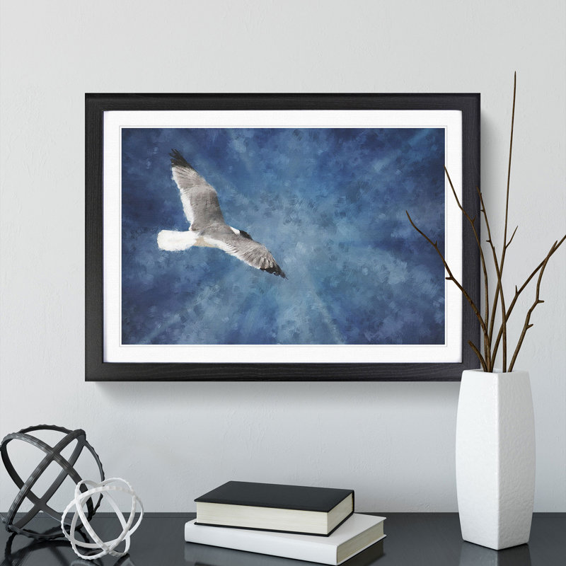 Seagull in Flight Vol.1 - Picture Frame Graphic Art, Black Framed, 27cm H x 36cm W x 2cm D