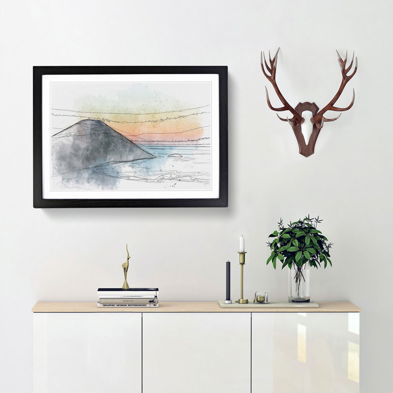 Mount Sumbing in Indonesia in Abstract - Picture Frame Drawing Print, 27cm H x 36cm W x 2cm D, Black Framed