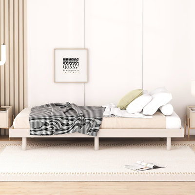 Modern White Washed Twin Size Bed Frame - Features A Floating Design For Enhanced Style Platform In Ensures Stable And Stylish Bedroom Environment
