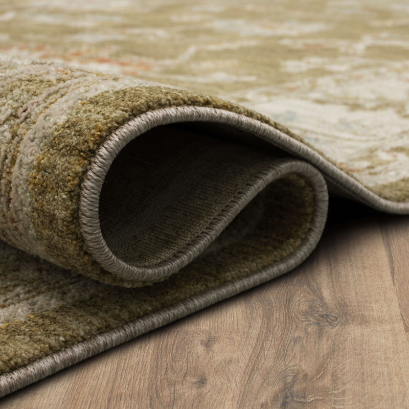 Tapis ivoire / vert tissé Iznik, Rectangle 5 pi x 7 pi 6 po