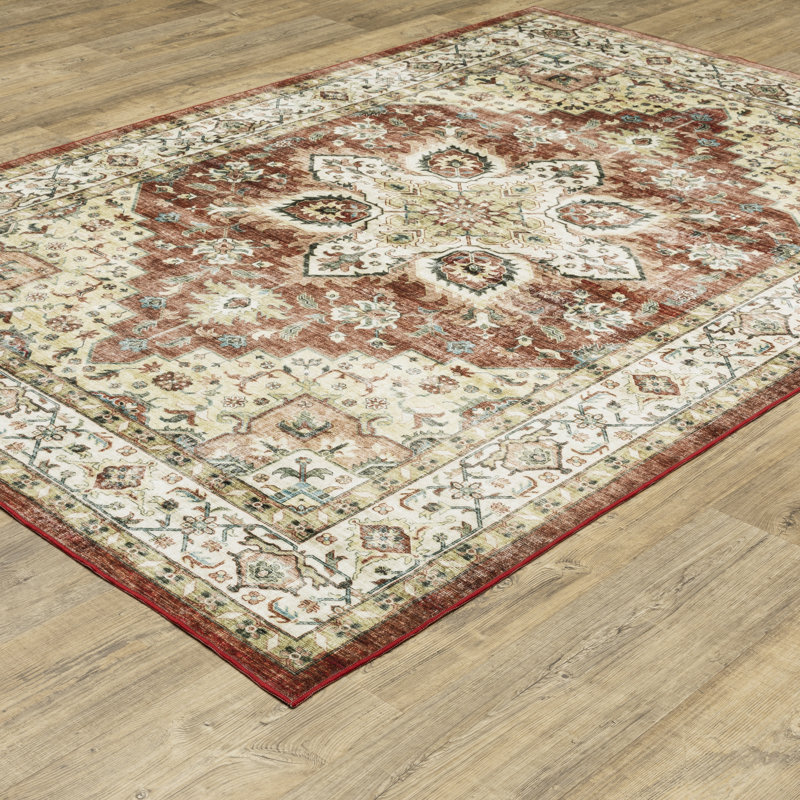 Tapis rouge / ivoire Silas, Rectangle 7 pi 6 po x 10 pi