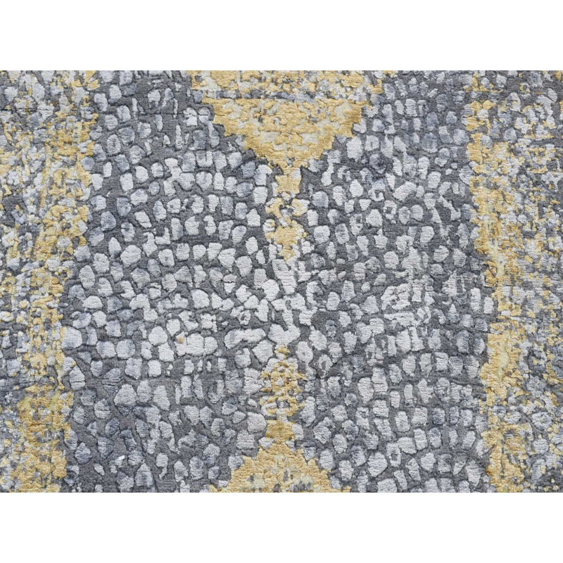 Tapis de couloir gris en laine et en soie noué à la main 3 pi x 8 pi F5974E819EB544D89CA8C419DB608B20