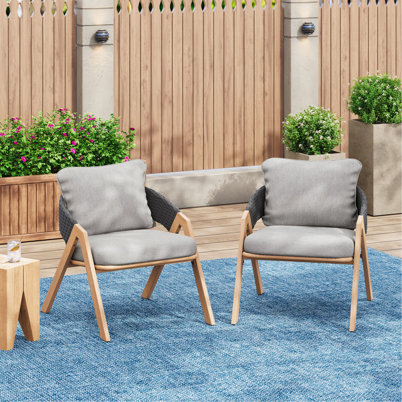 Chaise de patio avec coussins (ensemble de 2), Gray Cushion/Black Frame