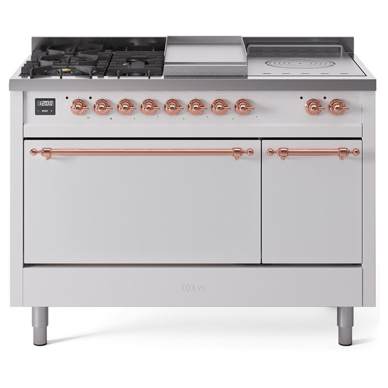 ILVE Nostalgie II, cuisinière à double combustible de 48 po, 5 brûleurs, plaque chauffante, surface de cuisson française