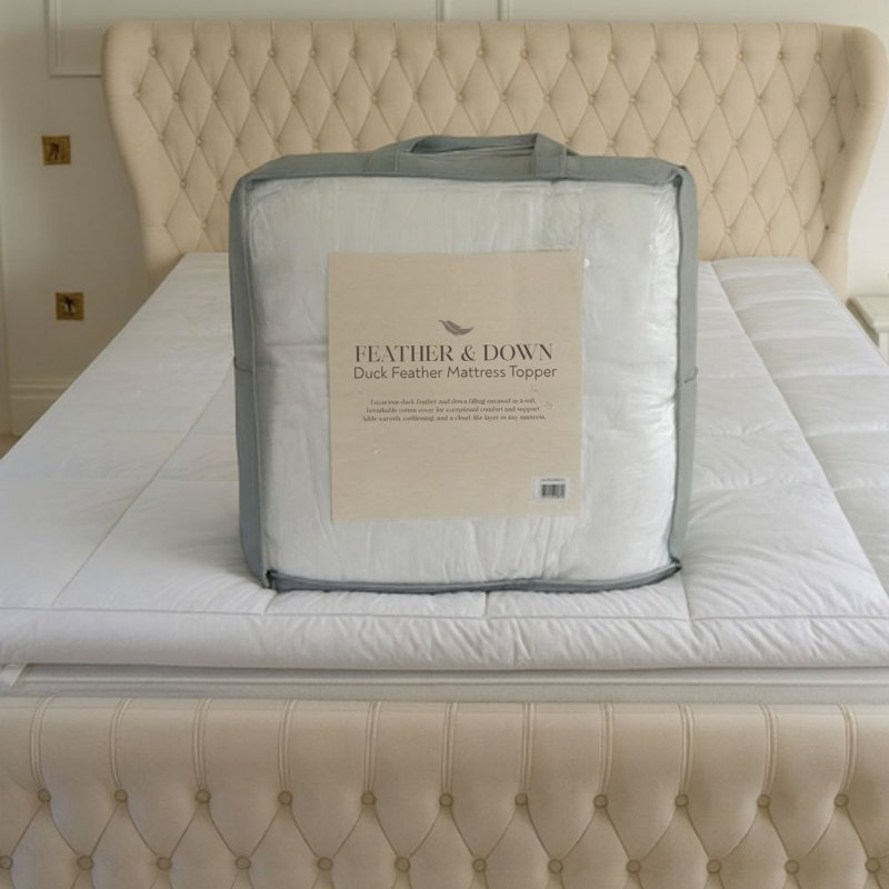 MHG Living Duck Feather Mattress Topper Box Stitched with Elastic Straps - Available Single/Small Double/Double/King/Super King