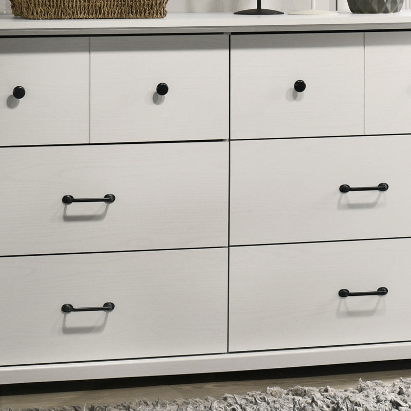 Commode 6 tiroirs avec poignées noires Elara, Blanc