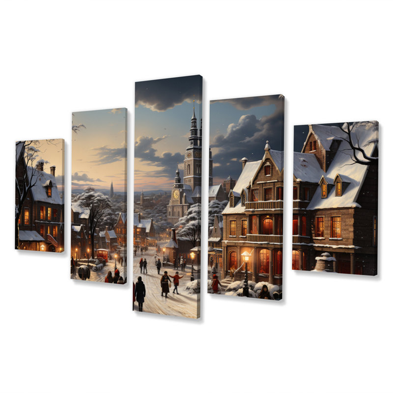 Winter Village Carnival IV - Reproduction d'art sur toile - 5 panneaux