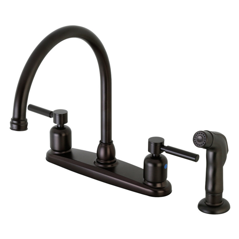 Kingston Brass Concord Two-Handle 4-Hole 8" Centerset Kitchen Faucet with Side Sprayer, Oil Rubbed Bronze