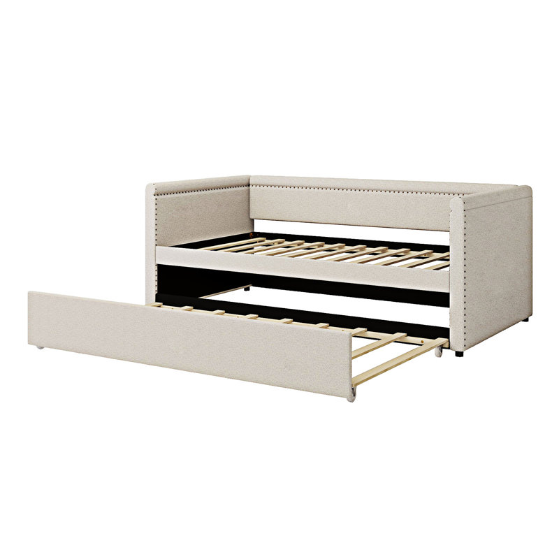 Lit de jour simple rembourré avec couchette, Beige