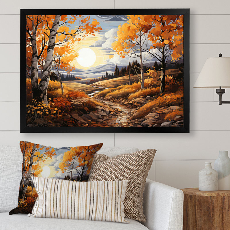 Birch Woods, chemin doré - impression, Cadre photo noir, H 34 po x l 44 po x P 1,5 po