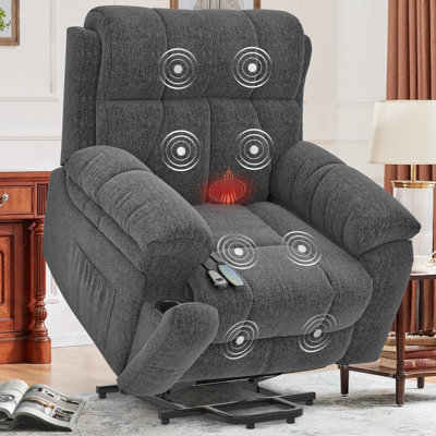 Oversized Lift Chairs Recliner for Elderly with Massage and Heat, Overstuffed Wide Recliners, Recliner Chairs for Adults, Heavy Duty and Safety Motion with 2 Concealed Cup Holders, USB Ports