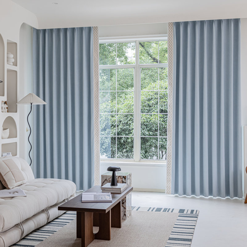 Lilly Room Darkening Pinch Pleat Curtain Pair (Set of 2), 50" W x 102 "L, Powder Blue