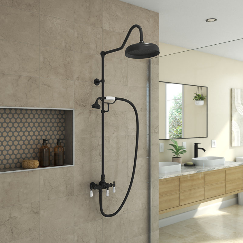 Ensemble de robinet de douche avec douchette à main 10 x 34 1/2 Abbey, noir mat, Noir mat