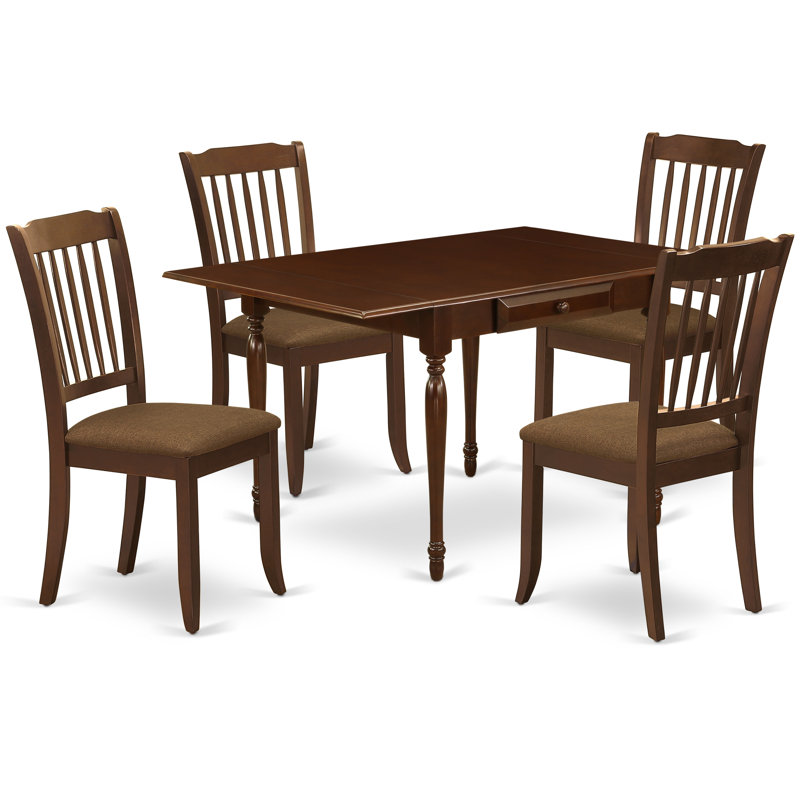 L'ensemble de table de cuisine 5 pièces pour 4 personnes comprend une table de salle à manger rectangulaire avec Dropleaf et 4 chaises de salle à manger en tissu de lin, acajou
