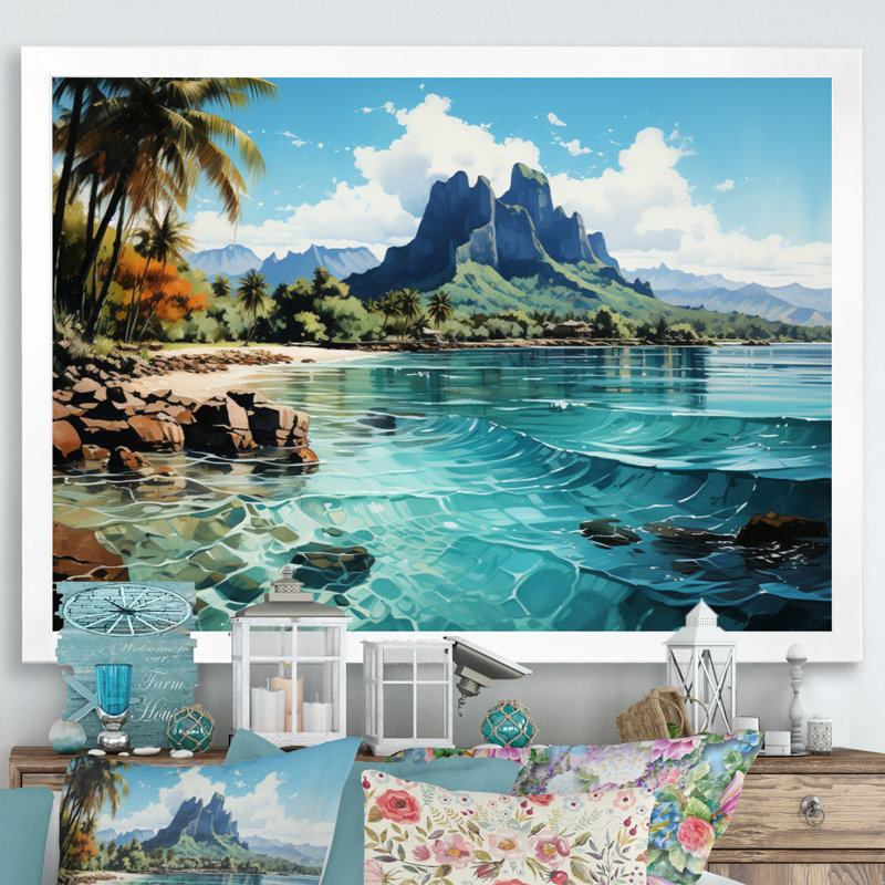 Bora Bora Beach, impression sur toile, paysage de l'océan tropical - Bora Bora Beach III, Cadre photo blanc