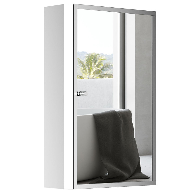 Armoire de salle de bain à miroir avec cadre vertical en acier inoxydable 16 po x 24 po, organisateur de rangement mural avec porte simple