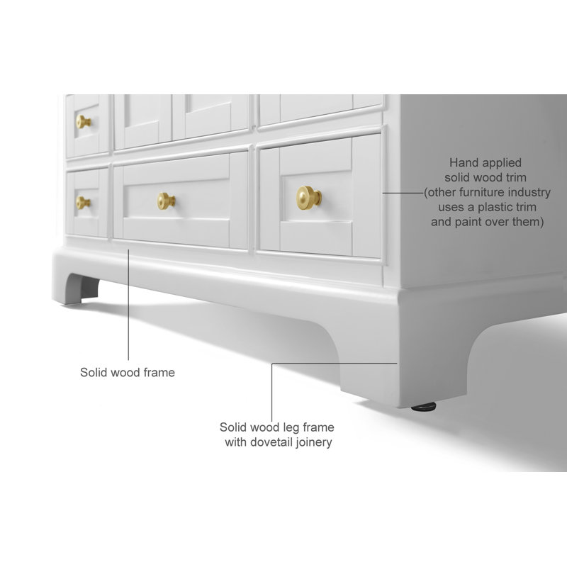 Audrey 60'' W Double Vanity, White, Carrara White, Gold