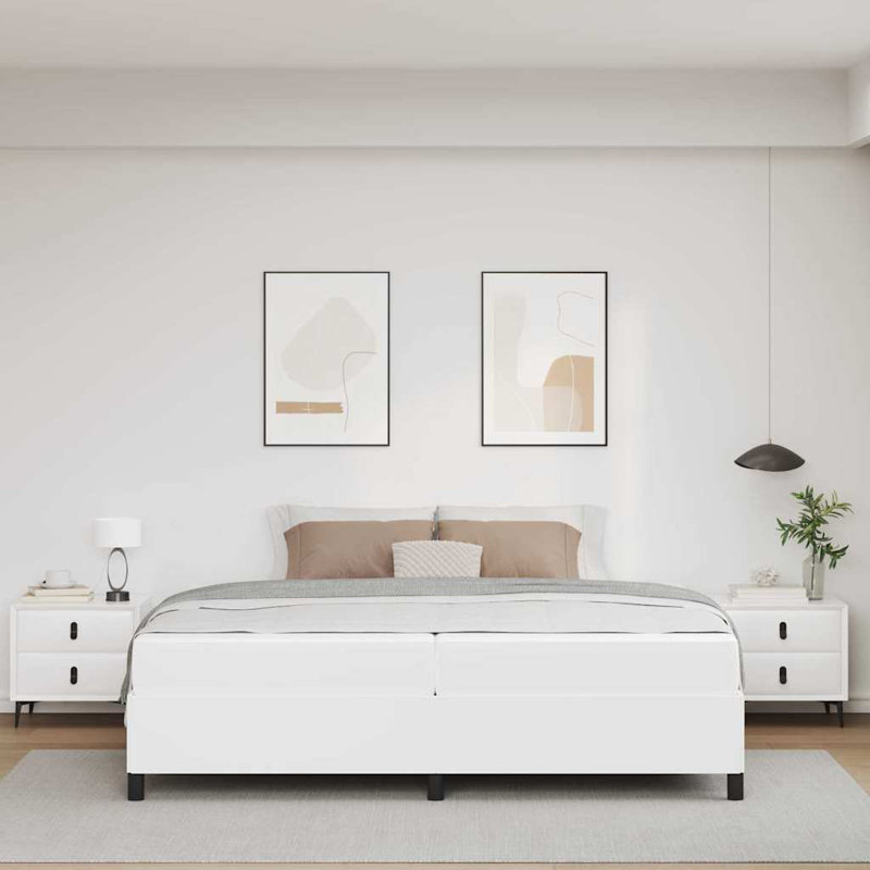  Structure de lit avec matelas en similicuir blanc 78,7 po x 78,7 po, Blanc, Très grand lit