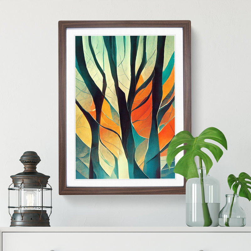 The Abstract Trees No.3 - Print, White, 36cm H x 27cm W, Walnut Framed Paper