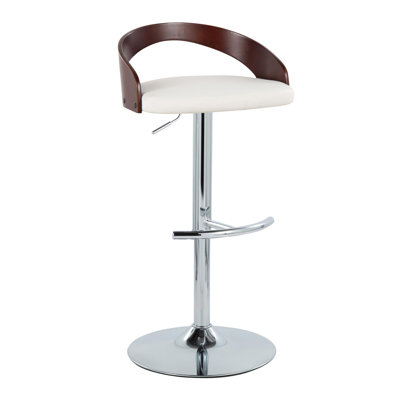 Grotto Contemporary Adjustable Barstool in Metal,  Wood and Faux Leather with Round T Footrest By 