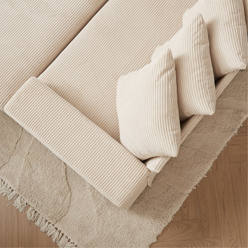 Canapé en L surdimensionné avec méridienne Luxe, Velours côtelé beige