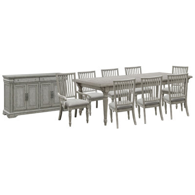 Branice Farmhouse Leg Dining Table With 6 Side Chairs And 2 Arm Chairs And Server
