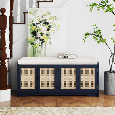 Rattan bench with storage cabinet