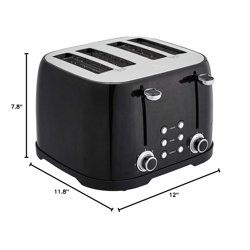 1600W 4-Slice Toaster with 6 Browning Settings, Removable Crumb Tray, and Cancel Button, Black