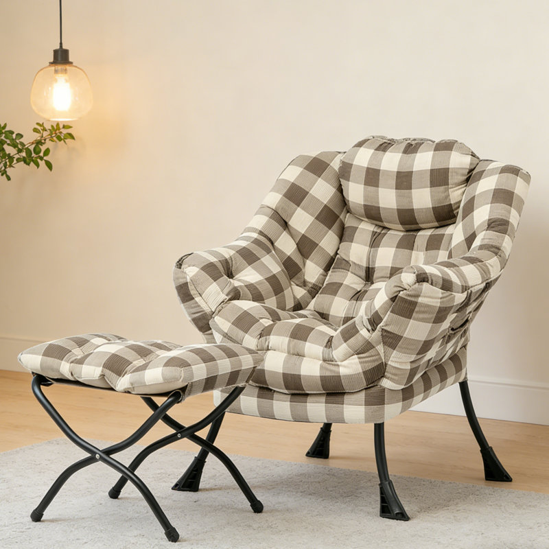Fauteuil d'appoint rembourré Hilge, White/Brown/Grey