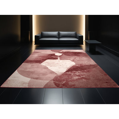 Tapis abstrait moderne et contemporain lavable à la machine Bleigh Valentines en brun - reliure rose