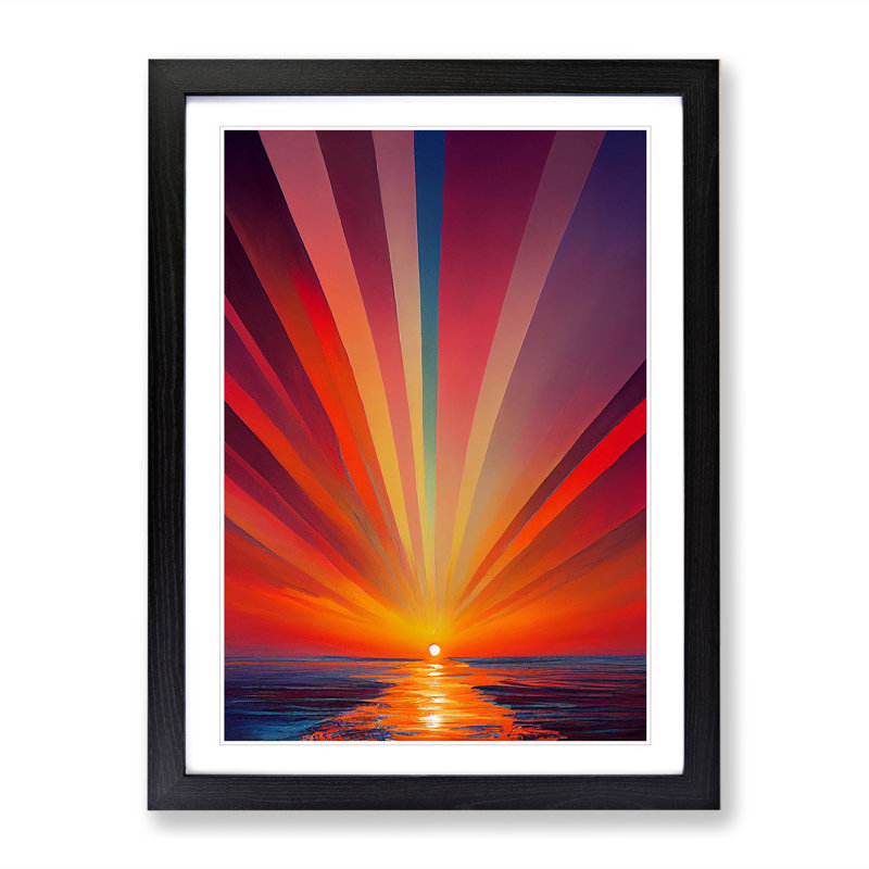 Ethereal Abstract Ocean Sunset - Single Picture Frame Print, Black, 64cm H x 46cm W x 2cm D