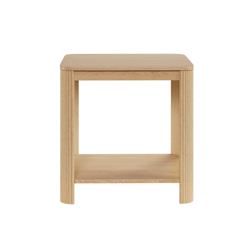 Ensemble de 2 tables d'appoint modernes avec tablette de rangement ouverte, tables d'appoint carrées à pattes cannelées pour salon et chambre, fini bois