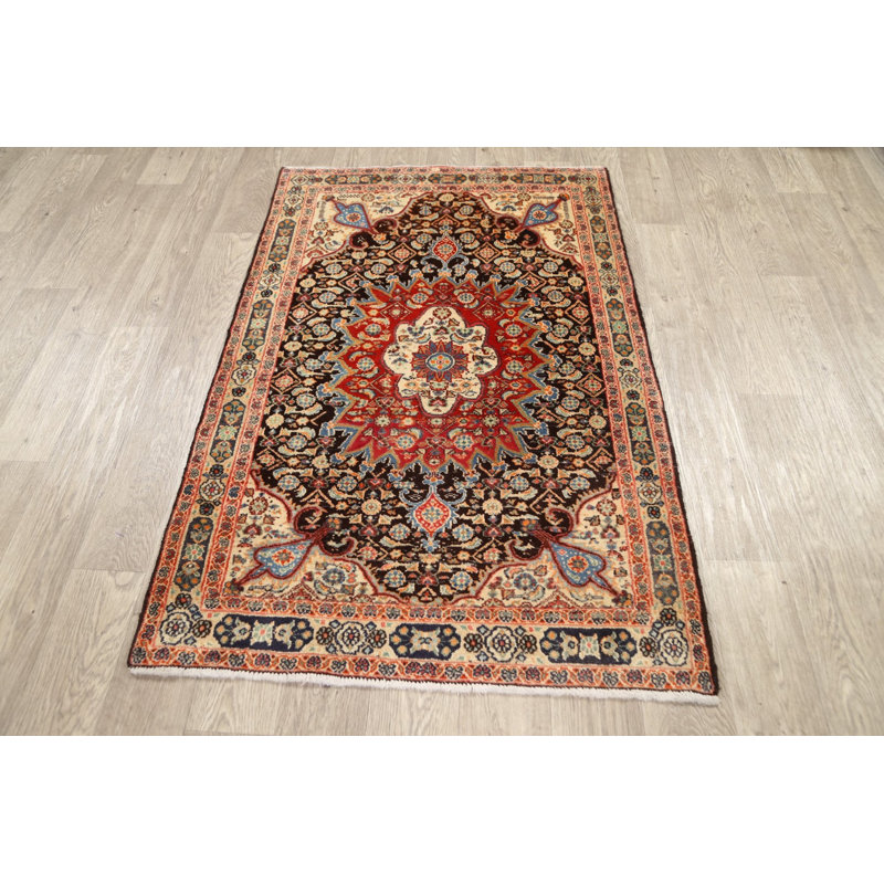 Tapis unique en laine noué à la main de style années 1980 de 3 pi 2 po x 4 pi 11 po brun / rouge Stansbury