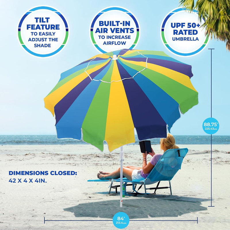 7 ft. Multicolor Beach Umbrella with Sand Anchor and Carry Bag