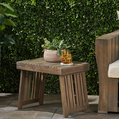 Table d'appoint pliable en bois gris avec raffinement à lattes, l 21,07 po x P 13,87 po, H 15,77 po