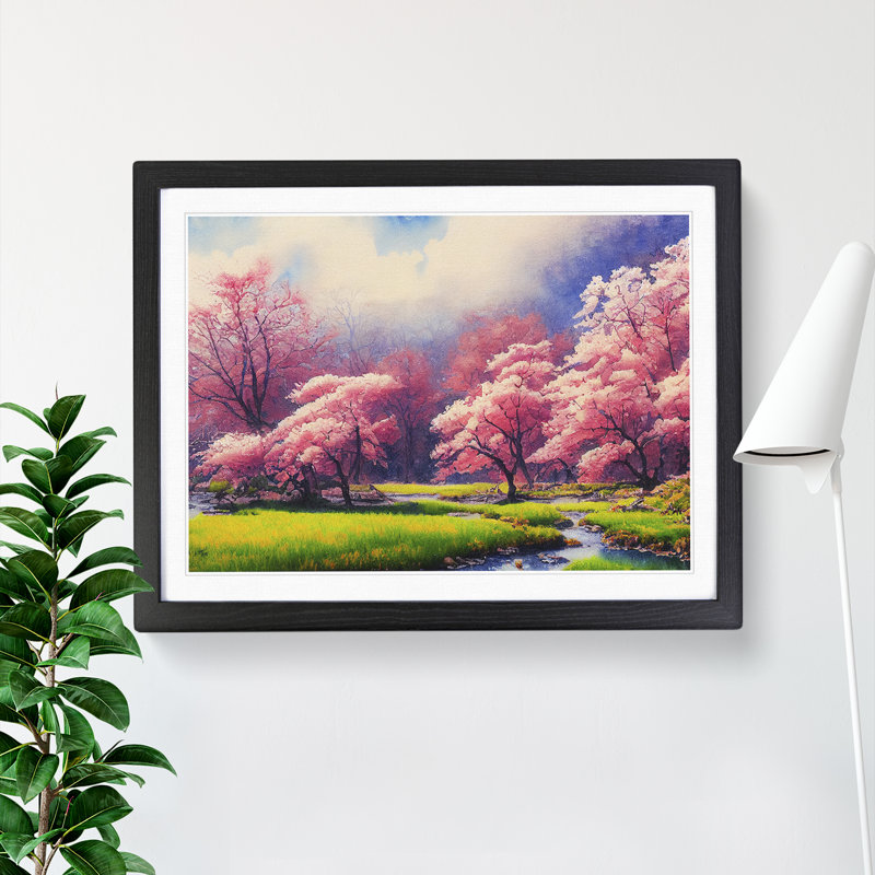 Spring Forest Watercolour Vol.3 - Single Picture Frame Print, Black, 34cm H x 46cm W x 2cm D