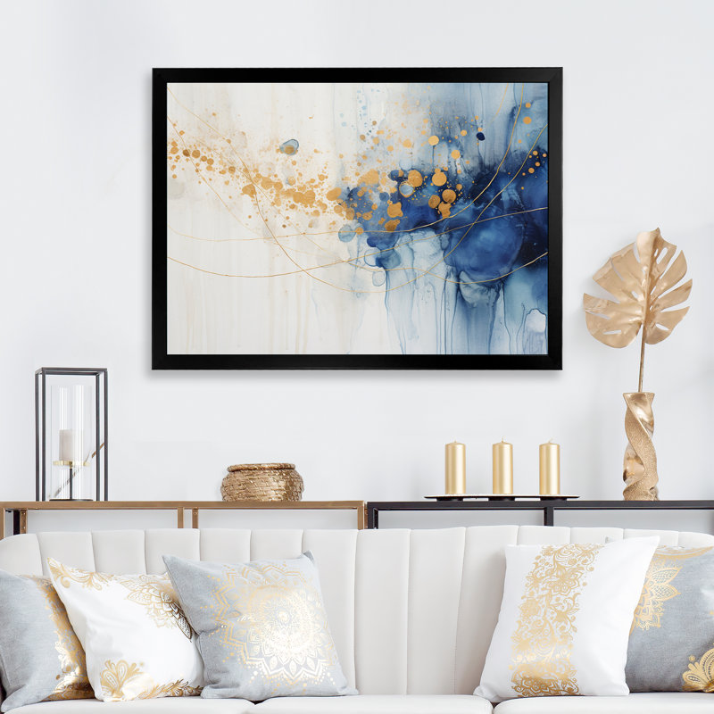 Momentary Spirit Golden Wave Retro Blue - Abstract Shapes, impression d'art mural, Cadre photo noir
