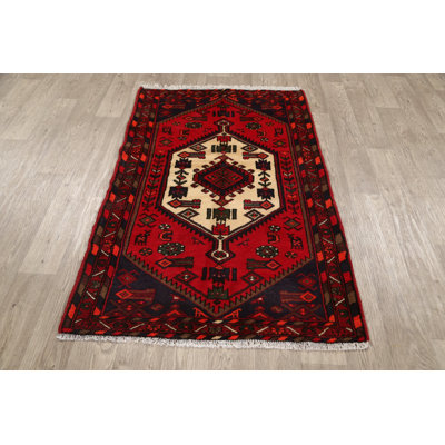 Tapis décoratif en laine de conception unique noué à la main New Age Hamedan rouge de 3 pi 3 po x 5 pi