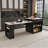 80-Inch Expandable Kitchen Island With Dining Table, Marble-Grain Countertop With Power Outlet, Mobile Storage Cart With Cabinet & 2 Drawers, Kitchen Prep Table (Black)