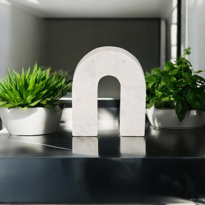 Modern Neutral Marble Horseshoe Tabletop Decorative Object