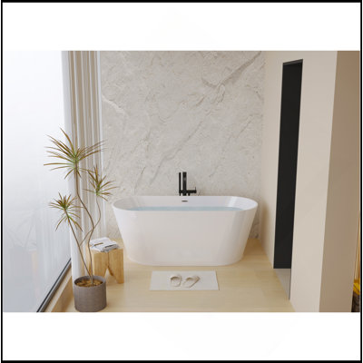 59" Acrylic Freestanding Bathtub, Stand Alone Soaking Tub, Glossy White Acrylic, Toe-tap Chrome Drain, cUPC Certified
