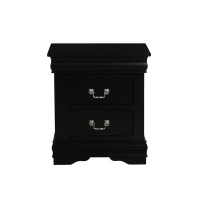 Table de chevet noire - 2 tiroirs, pin massif, unité de rangement spacieuse noire, bois de pin, design moderne