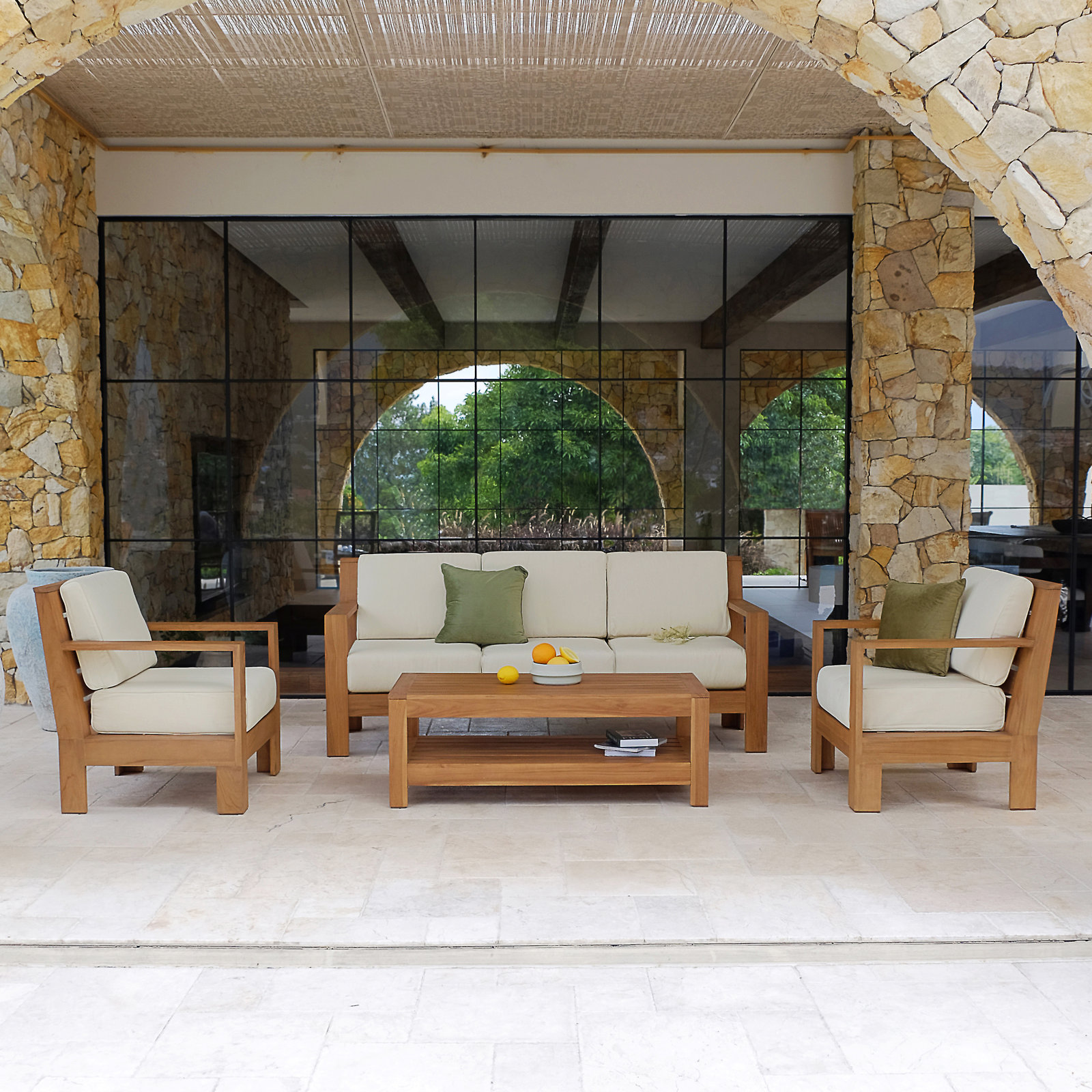 Bogota 5 - Person Teak Outdoor Conversation Set With Cushions, Cream